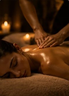 Visuel d’ambiance : massage du dos à la lueur des bougies